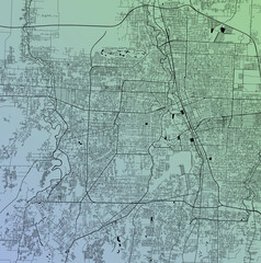 Medan, Sumatera Utara, Indonesia (IDN) - Urban vector city map with parks, rail and roads, highways, minimalist town plan design poster, city center, downtown, transit network, gradient blueprint
