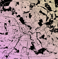 Minsk, Belarus (BLR) - Urban vector city map with parks, rail and roads, highways, minimalist town plan design poster, city center, downtown, transit network, gradient blueprint