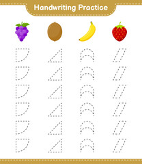 Handwriting practice. Tracing lines of Fruits. Educational children game, printable worksheet, vector illustration