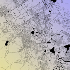 Rawalpindi, Punjab, Pakistan (PAK) - Urban vector city map with parks, rail and roads, highways, minimalist town plan design poster, city center, downtown, transit network, gradient blueprint