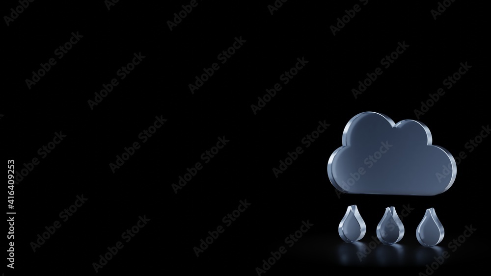 Poster 3d rendering frosted glass symbol of rain cloud isolated with reflection