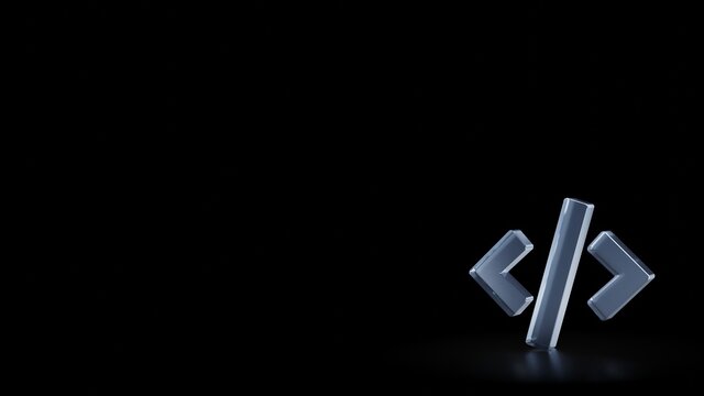 3d rendering frosted glass symbol of code tag isolated with reflection