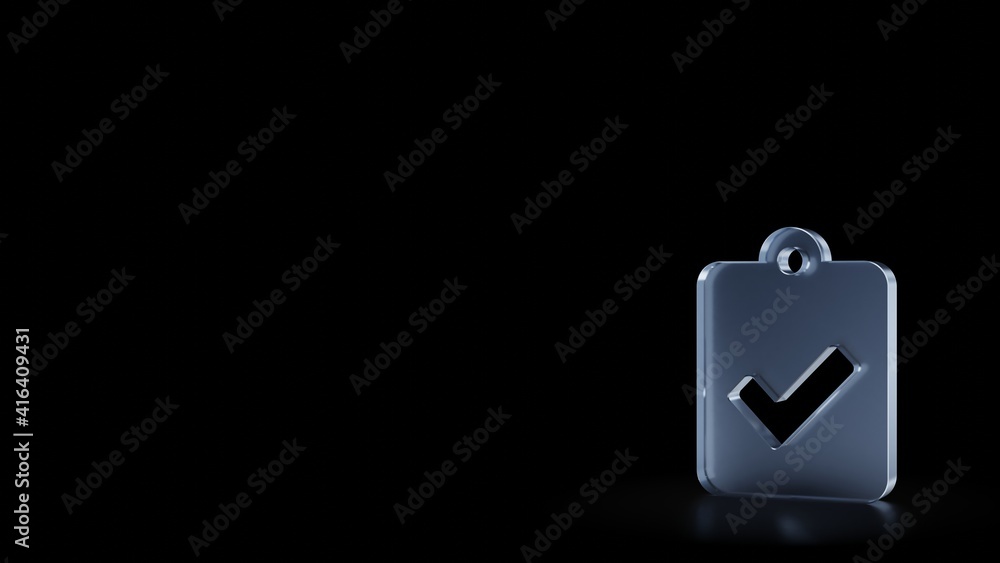 Poster 3d rendering frosted glass symbol of clipboard check isolated with reflection