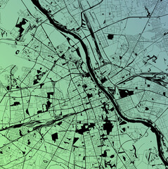 Warsaw, Masovian, Poland (POL) - Urban vector city map with parks, rail and roads, highways, minimalist town plan design poster, city center, downtown, transit network, gradient blueprint
