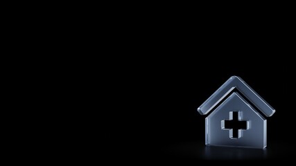 3d rendering frosted glass symbol of clinic medical isolated with reflection