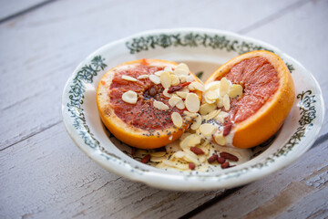 baked grapefruit with almonds and ricotta