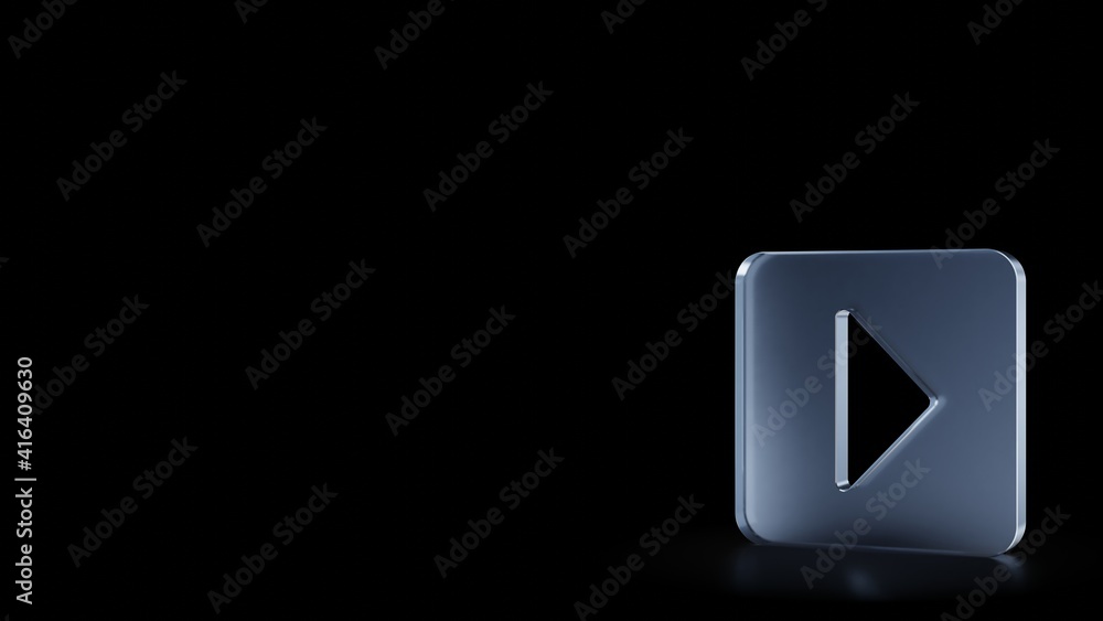 Poster 3d rendering frosted glass symbol of caret square right isolated with reflection