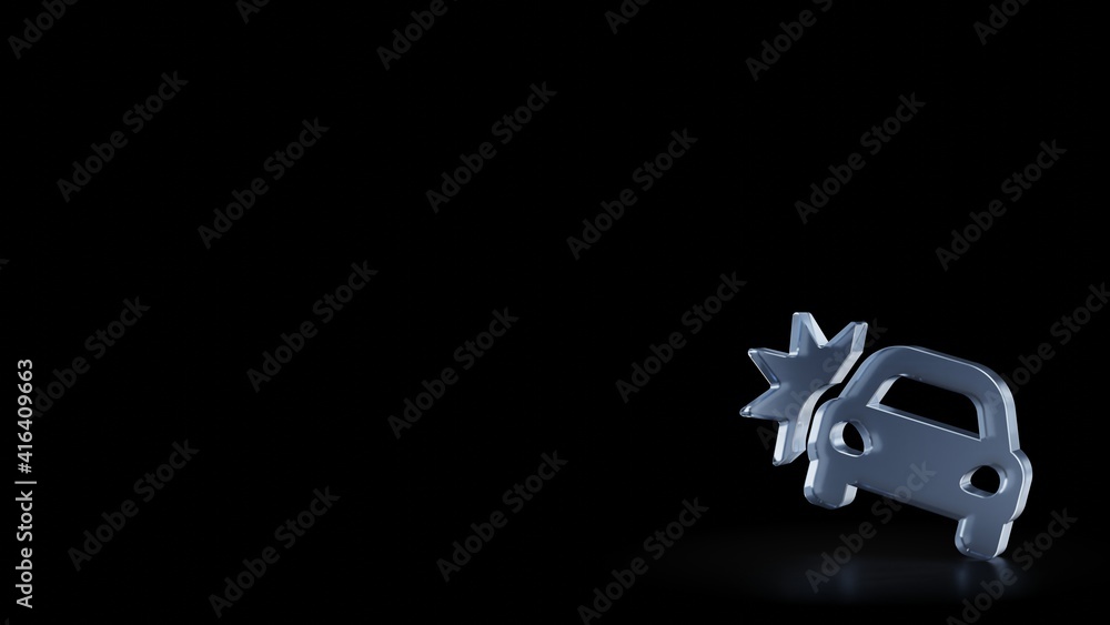 Poster 3d rendering frosted glass symbol of car crash isolated with reflection