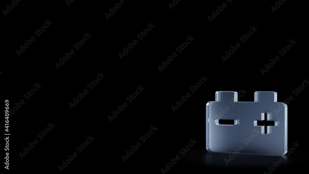 Poster 3d rendering frosted glass symbol of car battery isolated with reflection