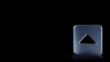 3d rendering frosted glass symbol of caret square up isolated with reflection