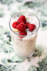 raspberry dessert with chia seeds