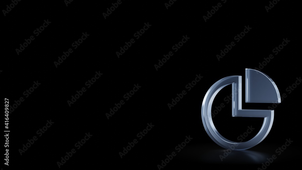 Poster 3d rendering frosted glass symbol of pie chart isolated with reflection