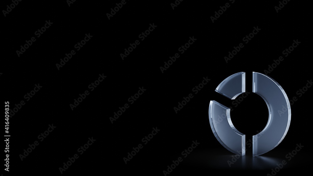 Poster 3d rendering frosted glass symbol of pie chart isolated with reflection