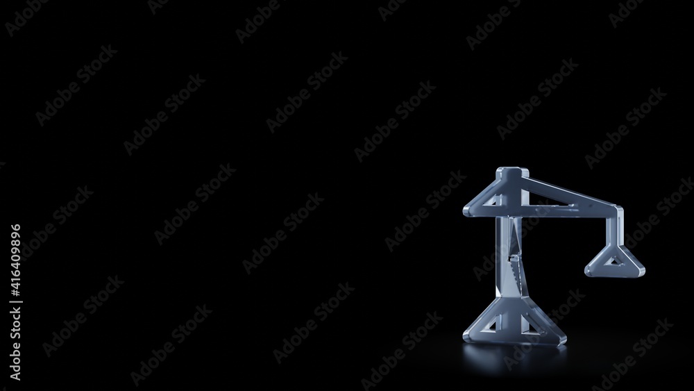 Poster 3d rendering frosted glass symbol of building crane isolated with reflection