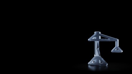 3d rendering frosted glass symbol of building crane isolated with reflection