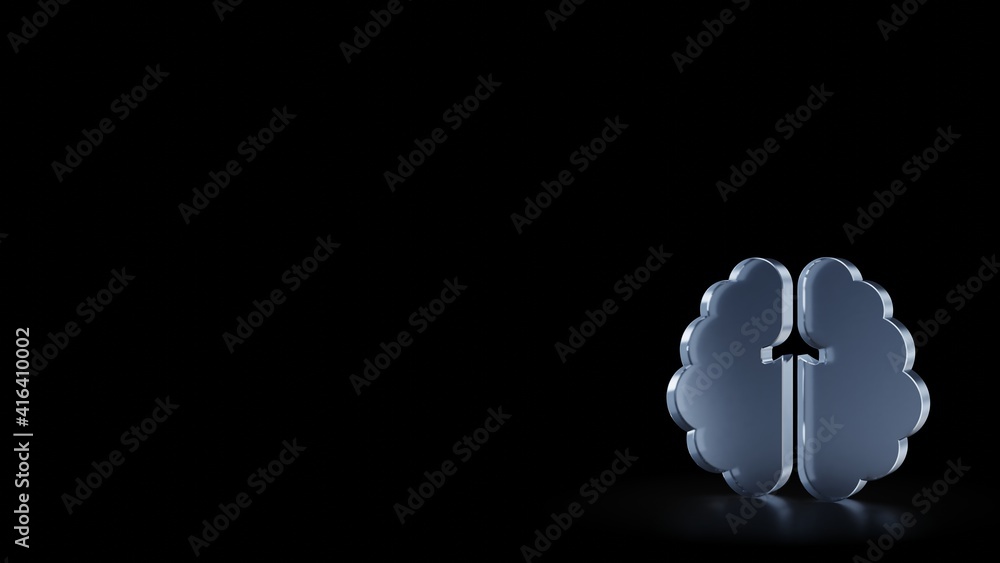 Poster 3d rendering frosted glass symbol of brain isolated with reflection