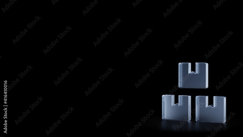 Poster 3d rendering frosted glass symbol of boxes isolated with reflection