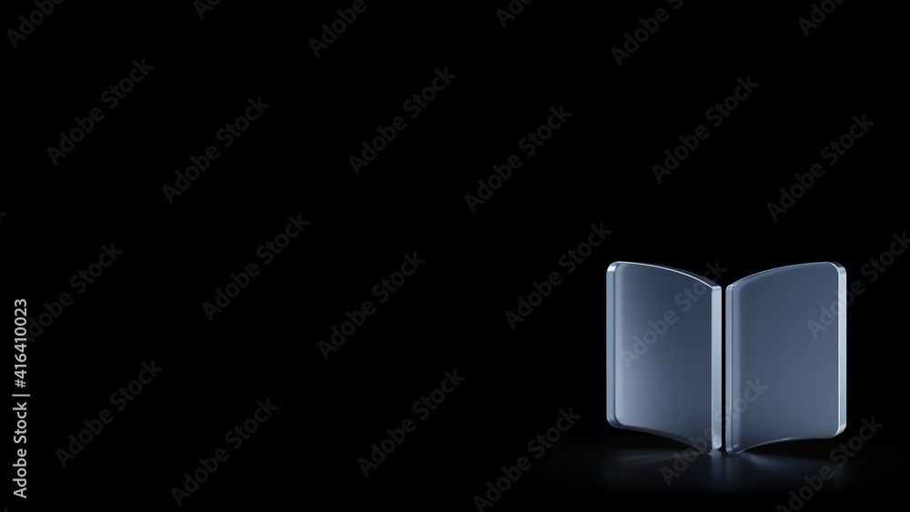 Aufkleber 3d rendering frosted glass symbol of book open isolated with reflection