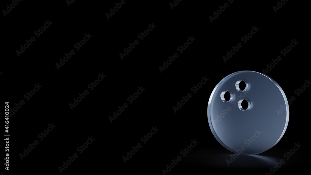 Poster 3d rendering frosted glass symbol of bowling ball isolated with reflection