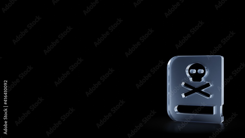 Poster 3d rendering frosted glass symbol of book dead isolated with reflection