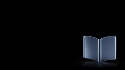 3d rendering frosted glass symbol of book open isolated with reflection