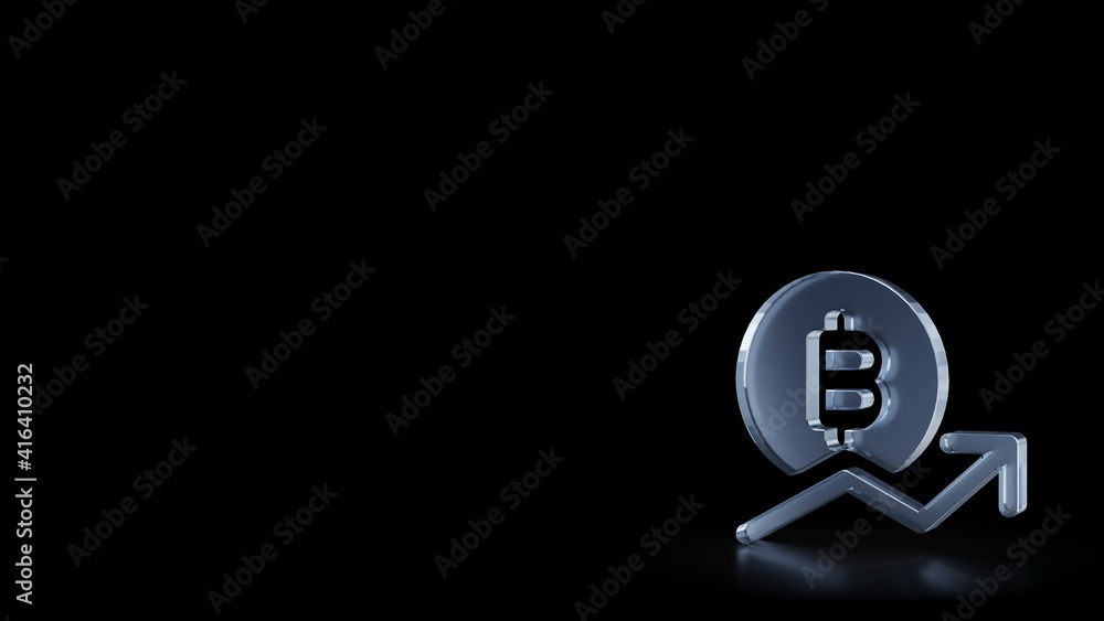 Poster 3d rendering frosted glass symbol of bitcoin trend isolated with reflection