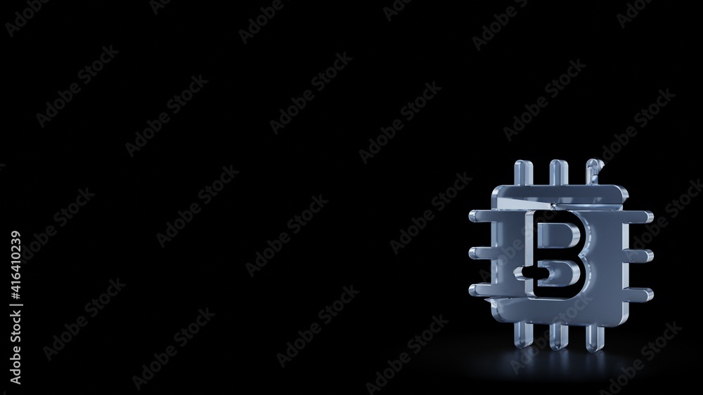 Aufkleber 3d rendering frosted glass symbol of bitcoin chip isolated with reflection