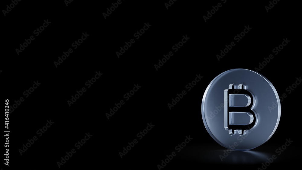 Aufkleber 3d rendering frosted glass symbol of bitcoin coin isolated with reflection