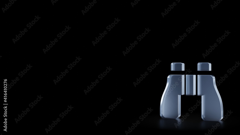 Poster 3d rendering frosted glass symbol of binoculars isolated with reflection