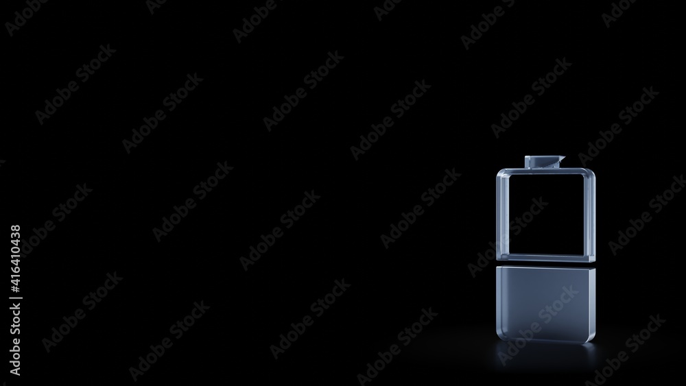 Poster 3d rendering frosted glass vertical symbol of half charged battery isolated with reflection