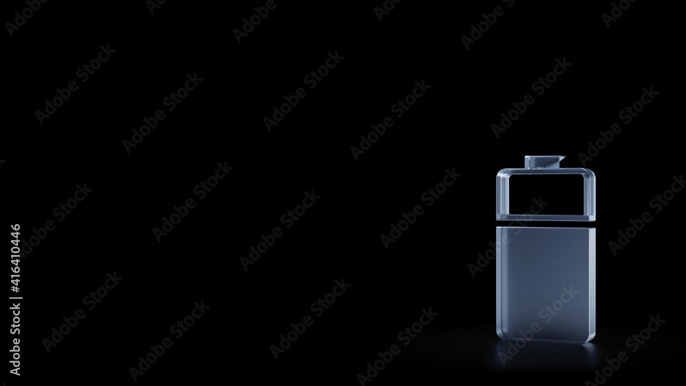 Poster 3d rendering frosted glass vertical symbol of two third charged battery isolated with reflection
