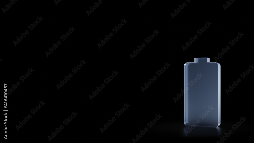 Poster 3d rendering frosted glass vertical symbol of full battery isolated with reflection