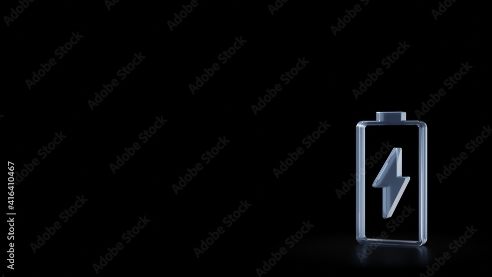 Poster 3d rendering frosted glass vertical symbol of charging empty battery isolated with reflection
