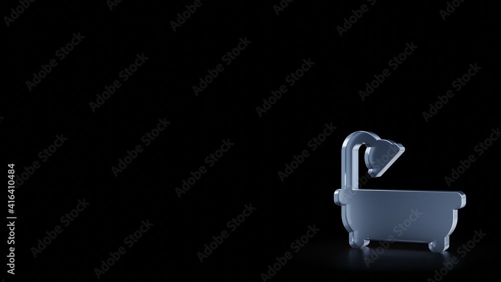 Poster 3d rendering frosted glass symbol of bath isolated with reflection