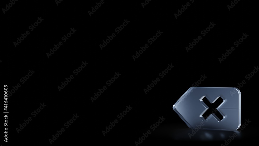 Poster 3d rendering frosted glass symbol of backspace isolated with reflection