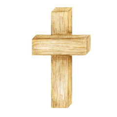 Wooden Christian Cross. Catholic Church cross isolated on white background. Religion symbol