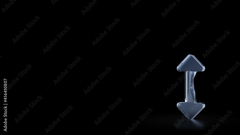 Poster 3d rendering frosted glass symbol of double vertical arrow isolated with reflection