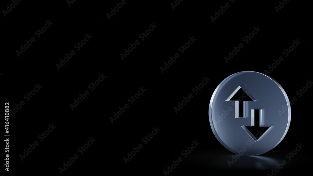 Poster 3d rendering frosted glass symbol of up and down arrows isolated with reflection