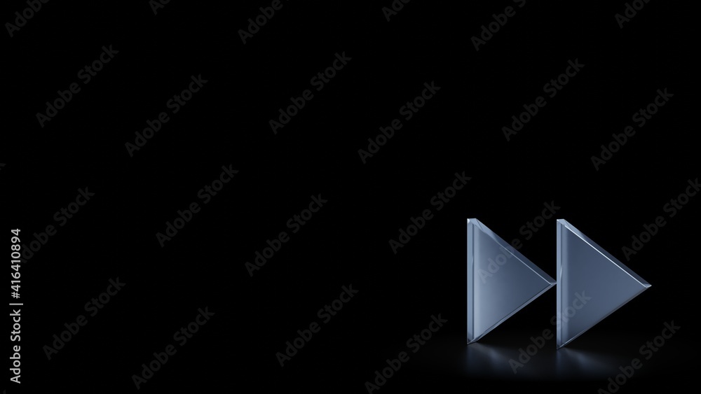 Poster 3d rendering frosted glass symbol of double right arrows isolated with reflection