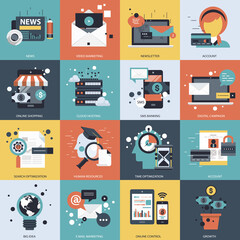 Business, technology and management icon set for websites and mobile applications. Flat vector illustration