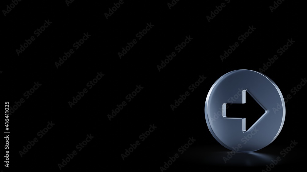 Poster 3d rendering frosted glass symbol of right arrow in circle isolated with reflection