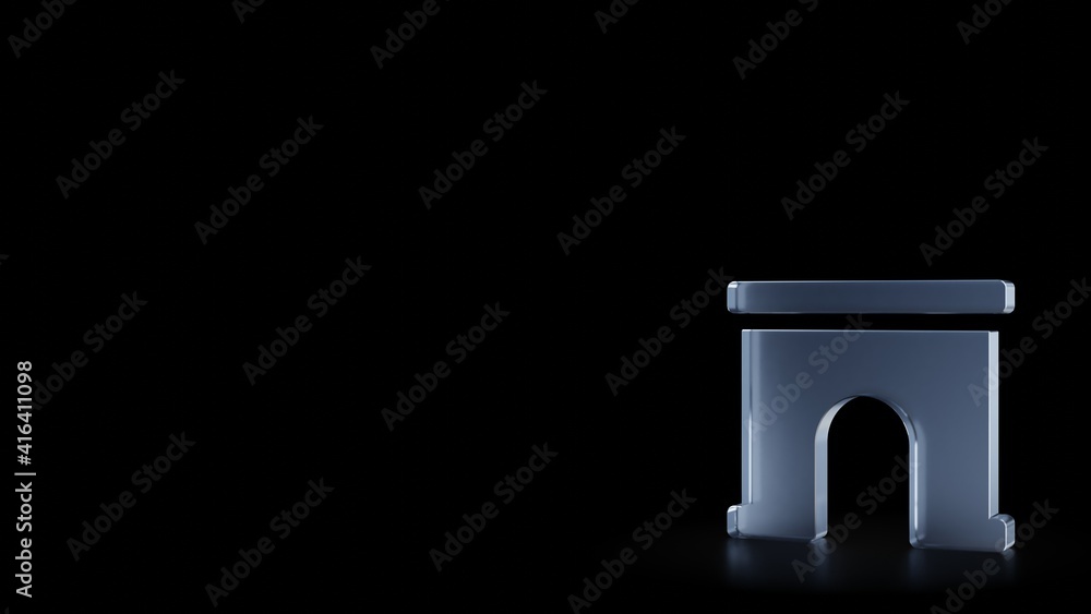 Poster 3d rendering frosted glass symbol of archway isolated with reflection