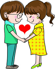 vector cartoon lover man and Pregnant woman hold hand in love