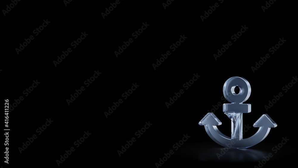 Poster 3d rendering frosted glass symbol of anchor isolated with reflection