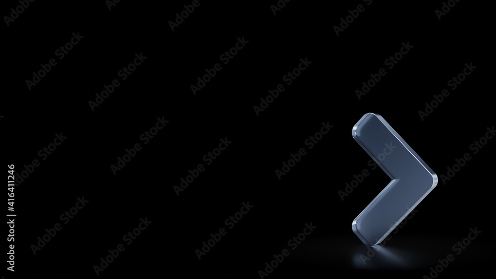 Poster 3d rendering frosted glass symbol of angle right isolated with reflection