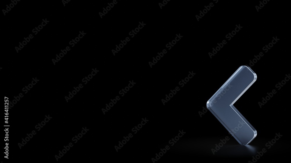 Poster 3d rendering frosted glass symbol of angle left isolated with reflection
