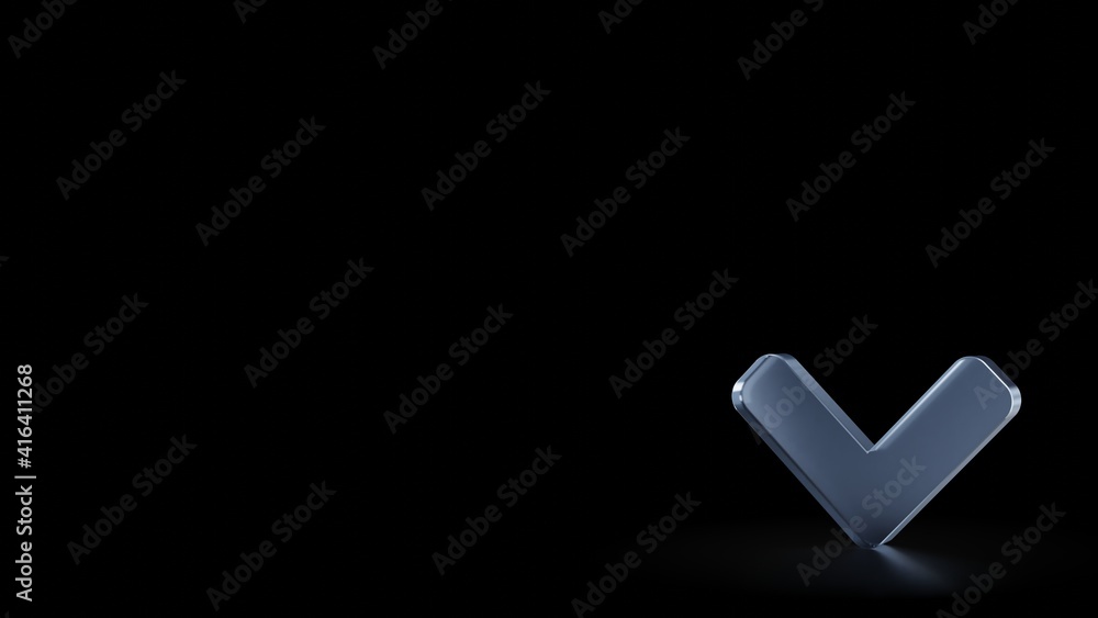 Aufkleber 3d rendering frosted glass symbol of angle down isolated with reflection