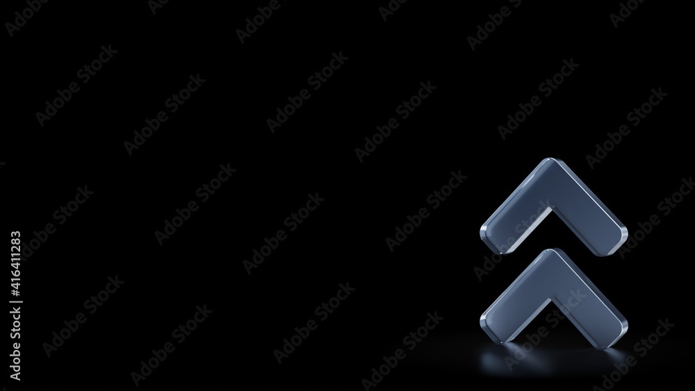 Poster 3d rendering frosted glass symbol of angle double up isolated with reflection