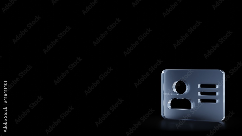 Poster 3d rendering frosted glass symbol of address card isolated with reflection