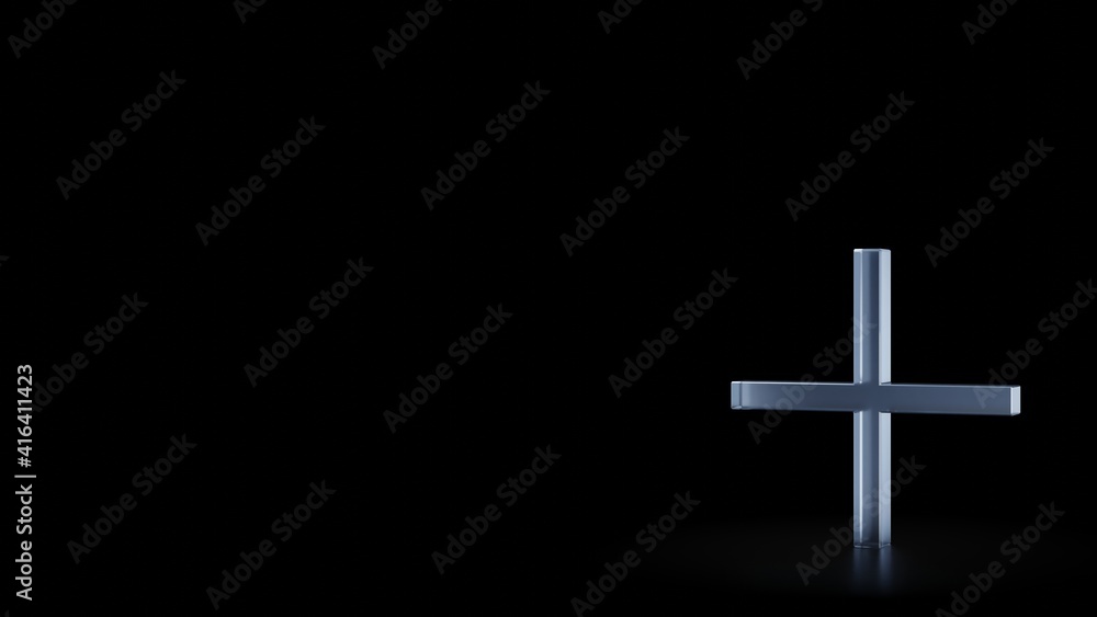 Poster 3d rendering frosted glass plus symbol isolated with reflection